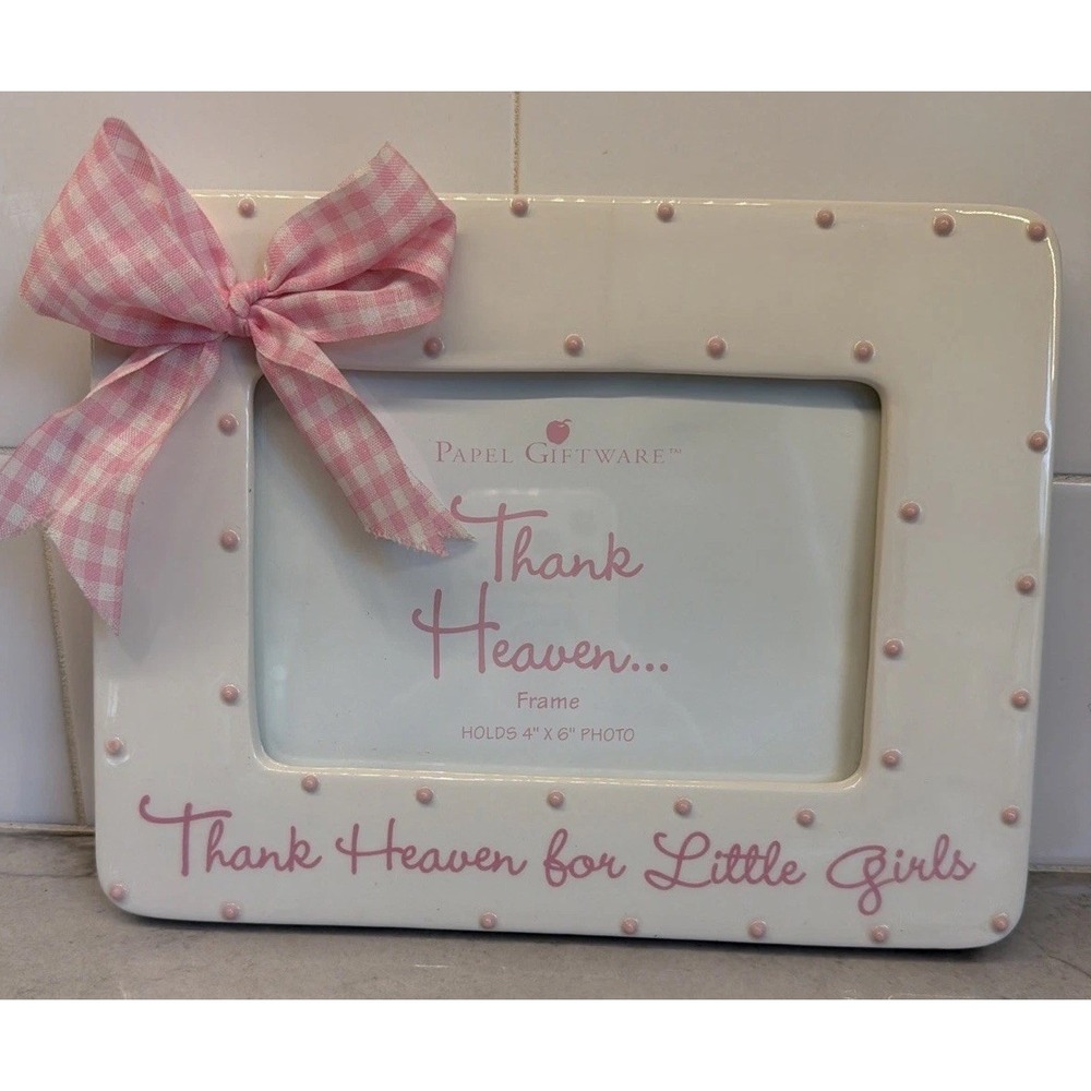 Vtg Papel Giftware 4x6 Picture Frame "Thank Heaven for Little Girls" Pink White